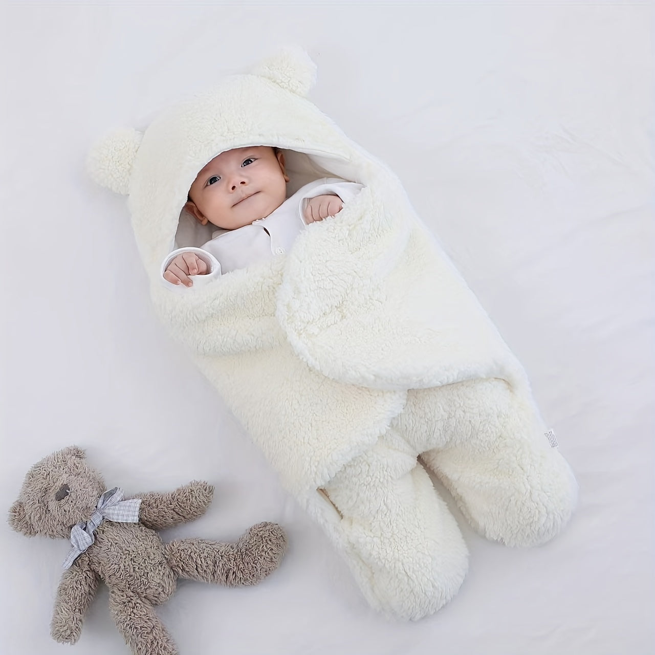 Winter Baby Sleeping Bag Bear Nap Printed Sleeping Bag, Suitable For Babies Aged 0-10 Months, Soft Nap Mat With Removable Pillow