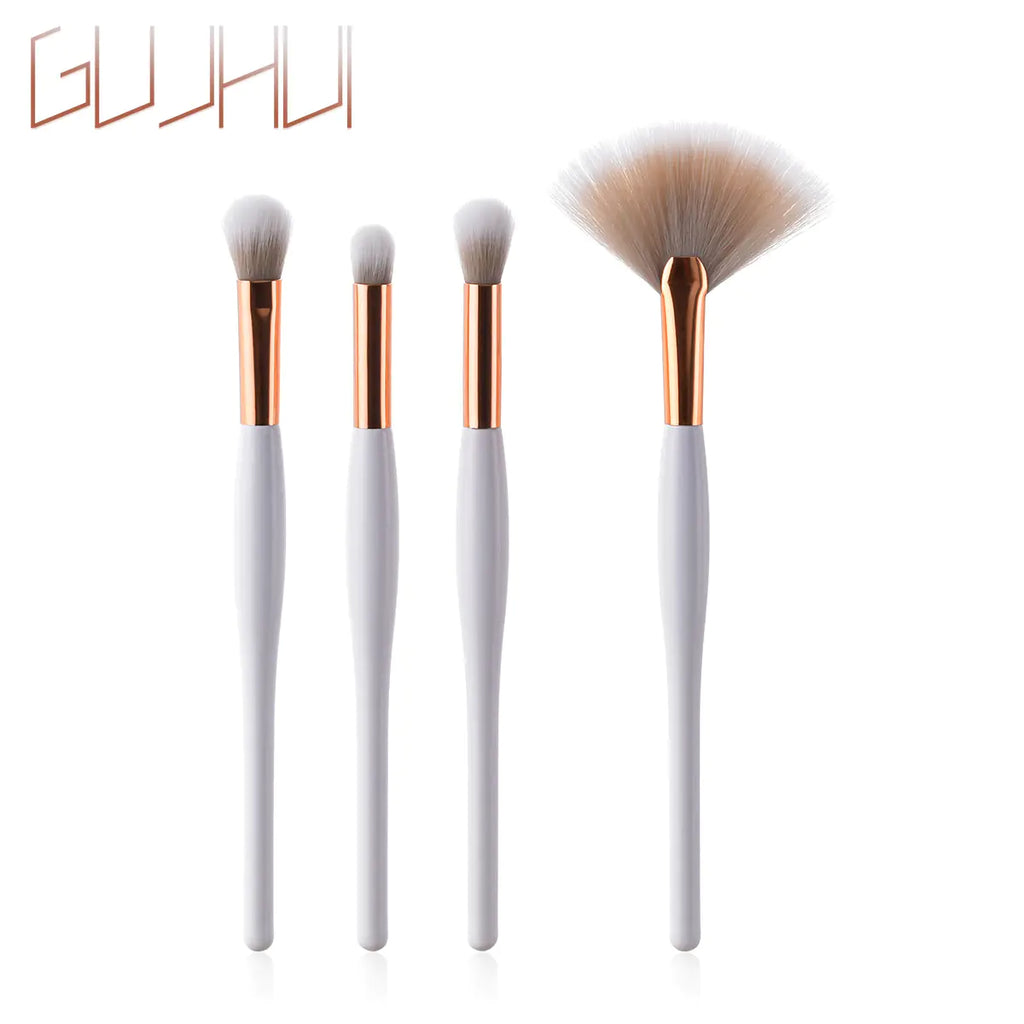 8-Piece Makeup Brush Set with Black Handle and Silver Tubes