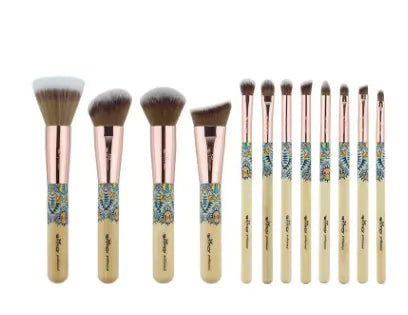 Bamboo Handle Makeup Brush Set with 12 Aluminum Tubes