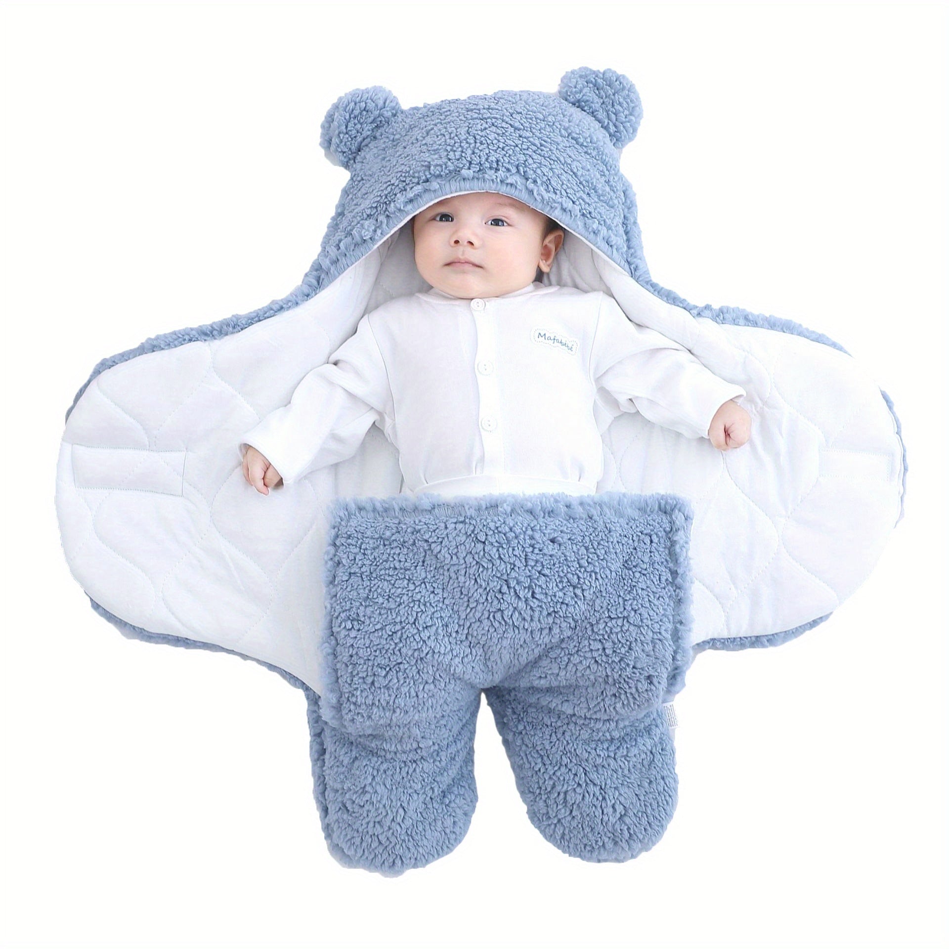 Winter Baby Sleeping Bag Bear Nap Printed Sleeping Bag, Suitable For Babies Aged 0-10 Months, Soft Nap Mat With Removable Pillow