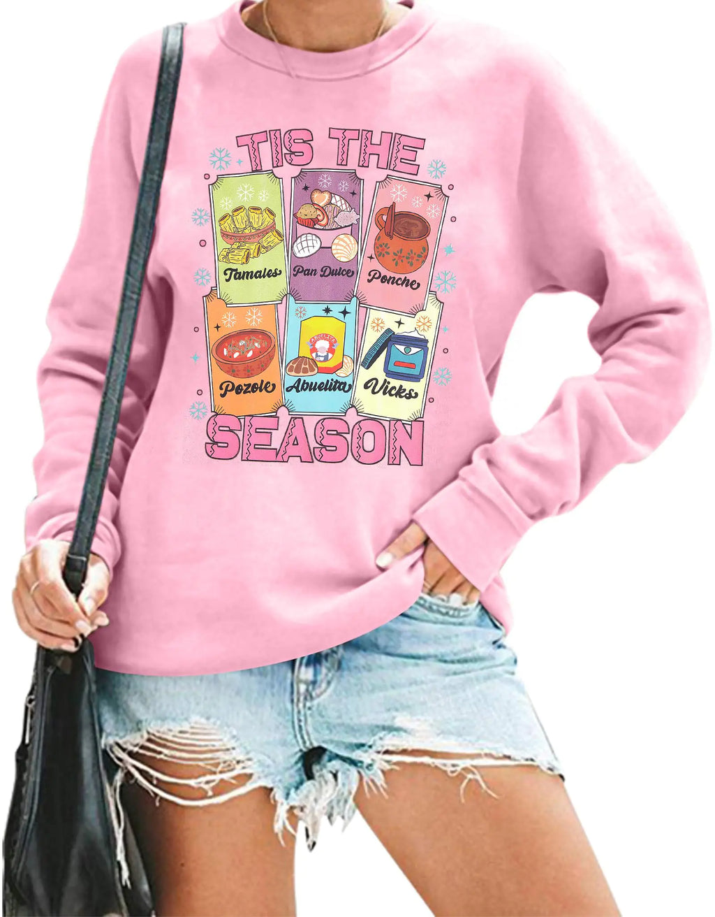 ALLTB Mexican Christmas Sweatshirt Women Feliz Navidad Sweater Tis The Season Pullover Tuki Spanish Xmas Long Sleeve Tops Pink